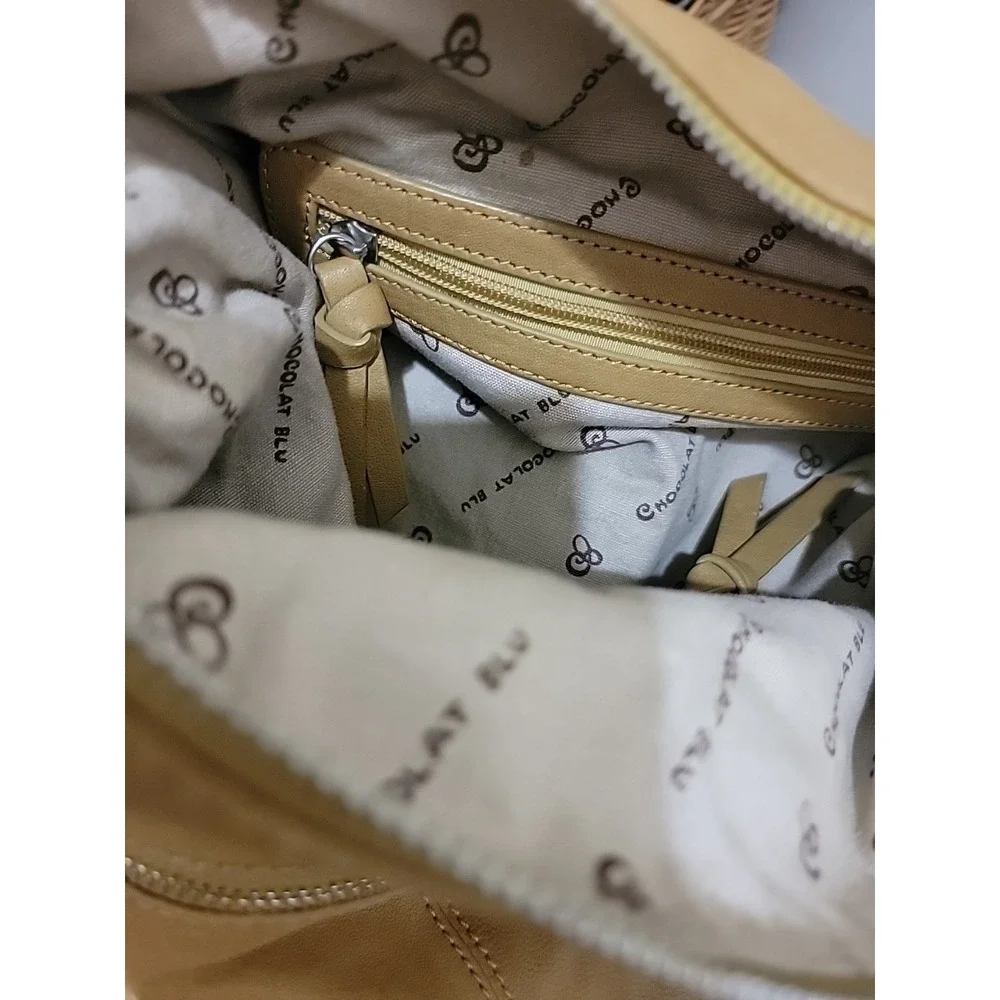 Chocolat Blu Pocket Hobo Bag Genuine Tan Leather Handbag Large Shoulder Purse